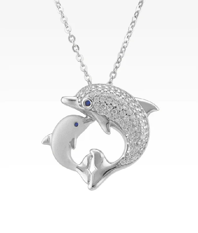 emerald cut diamond earrings Mama & Baby Dolphin Necklace