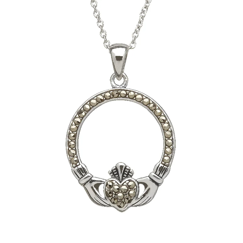 amethyst healing crystal necklace Marcasite Claddagh Pendant