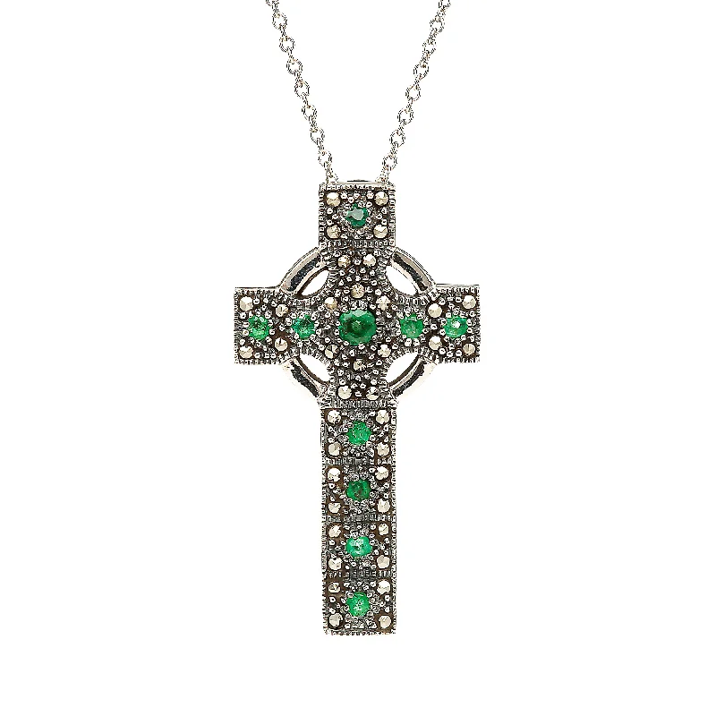 real tourmaline birthstone ring Marcasite & Emerarld Set Celtic Cross