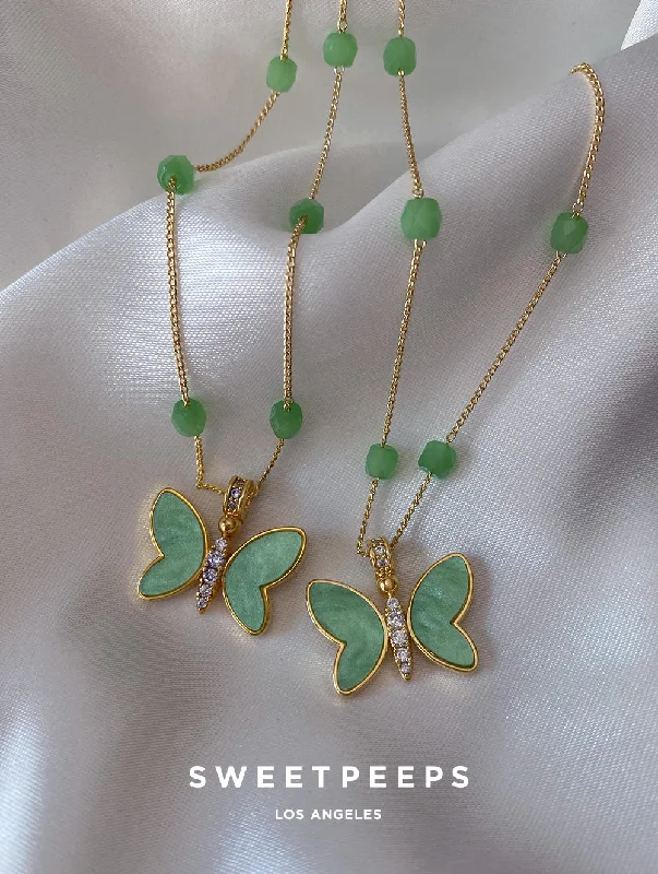 sterling silver infinity bracelet Matcha Green Butterfly Necklace