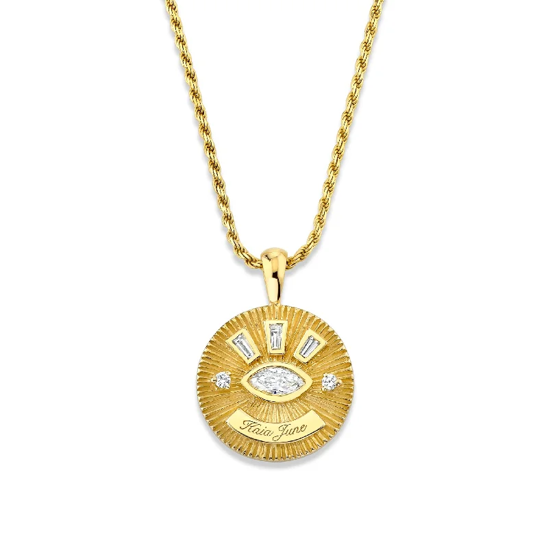 birthstone stacking rings set Medium Diamond Angel Eye Coin Necklace w/ Tapered Baguettes