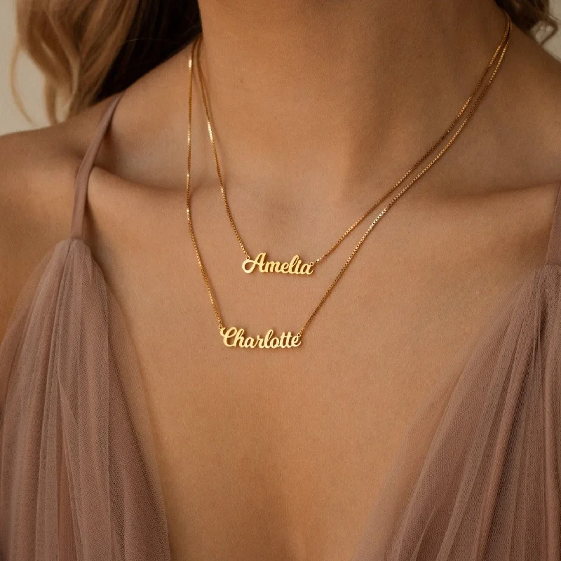 unique blue topaz ring Mellow Double Name Necklace in Box Chain
