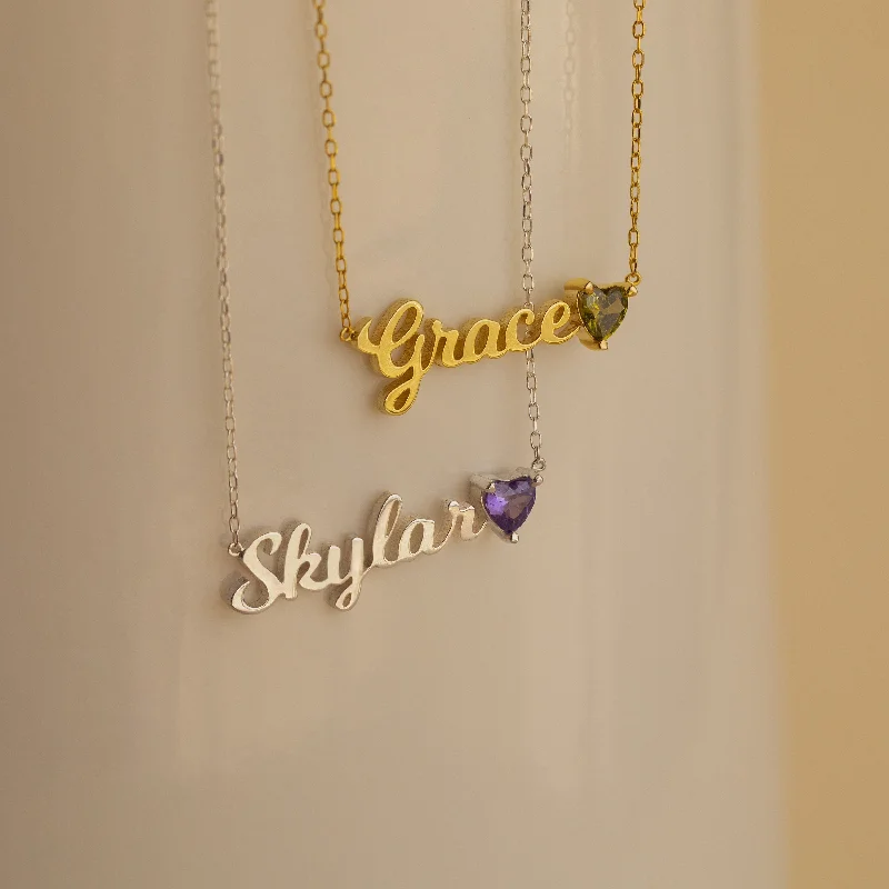 freshwater pearl drop earrings Mellow Name Heart Birthstone Necklace