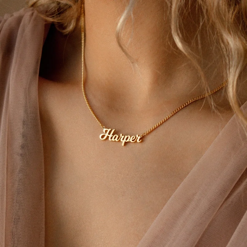 minimalist silver stacking bangles Mellow Name Necklace in Curb Chain