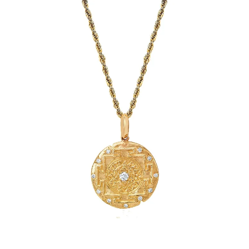 rose gold feather earrings Men's LH x JA 18k Shri Yantra Coin Necklace with Diamonds