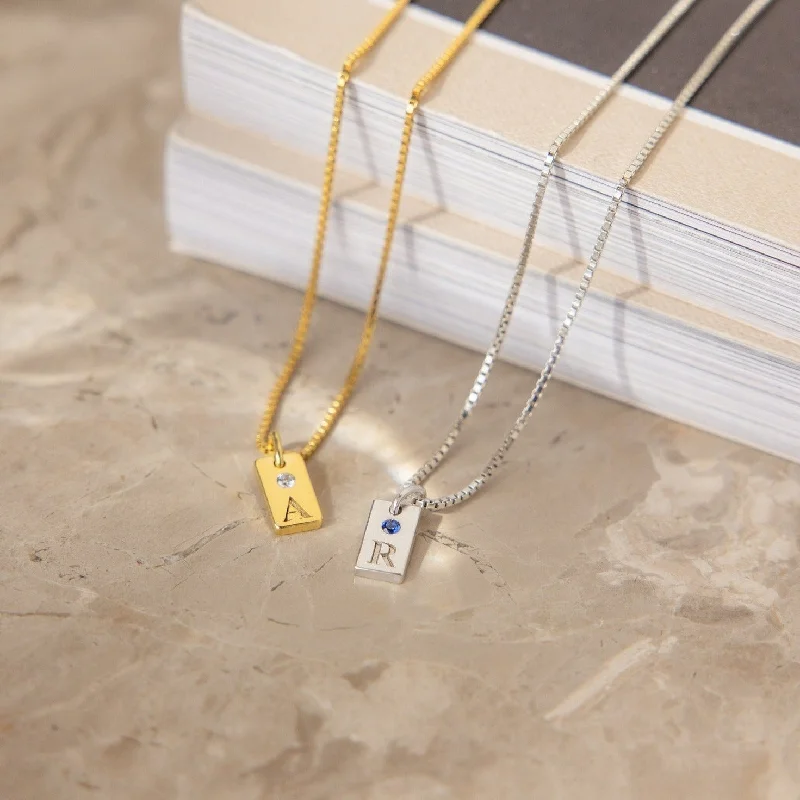 handcrafted gemstone drop earrings Mini Birthstone Tag Necklace