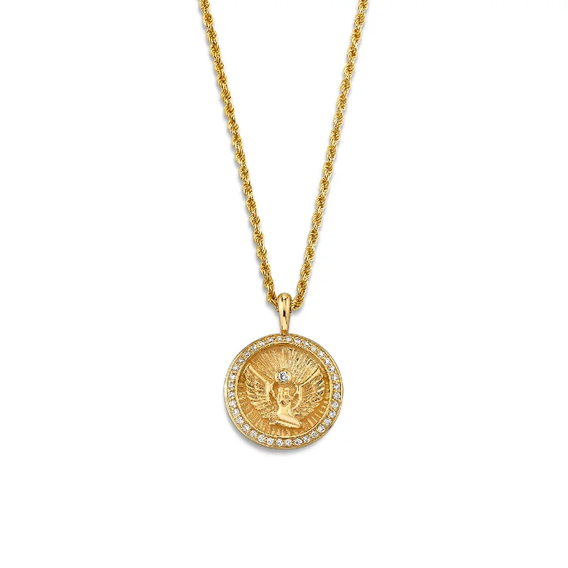 eternity ring for anniversary Mini Lady Isis Diamond Pavé Halo Coin Pendant