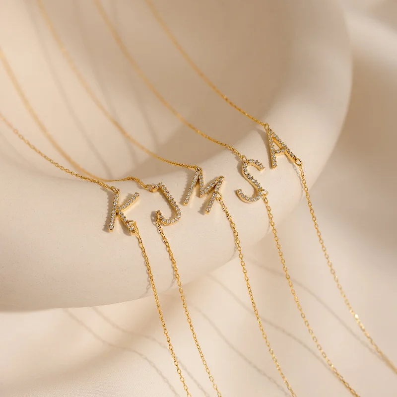 customized infinity bracelet Mini Pave Sideways Initial Necklace