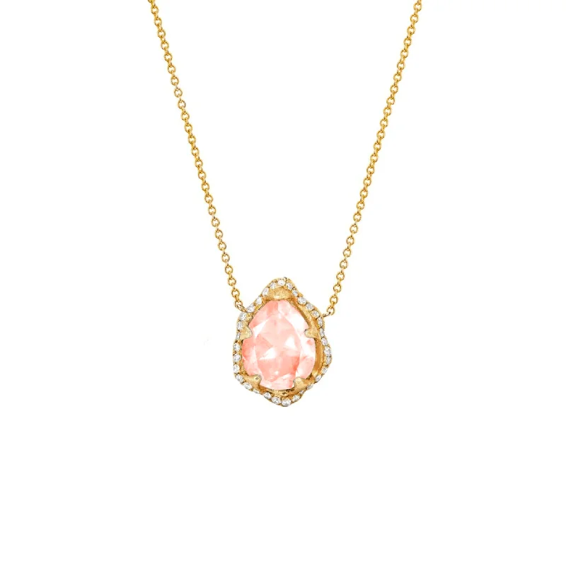 handcrafted opal inlay ring Mirco Queen Water Drop Morganite Necklace with Full Pavé Halo