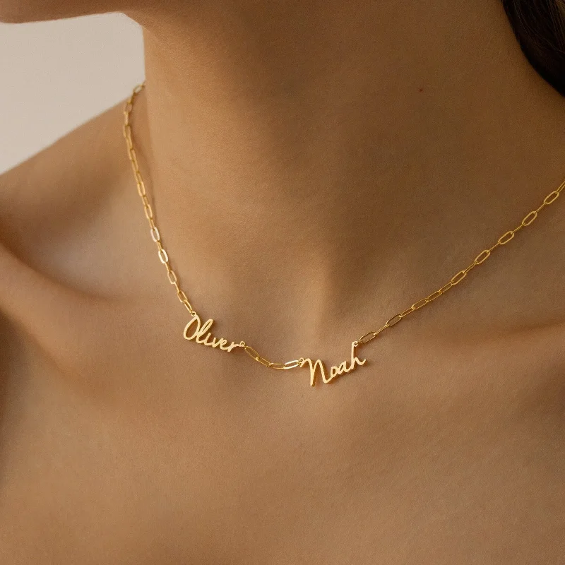 adjustable toe ring silver Nella Multiple Name Necklace in Paperclip Chain