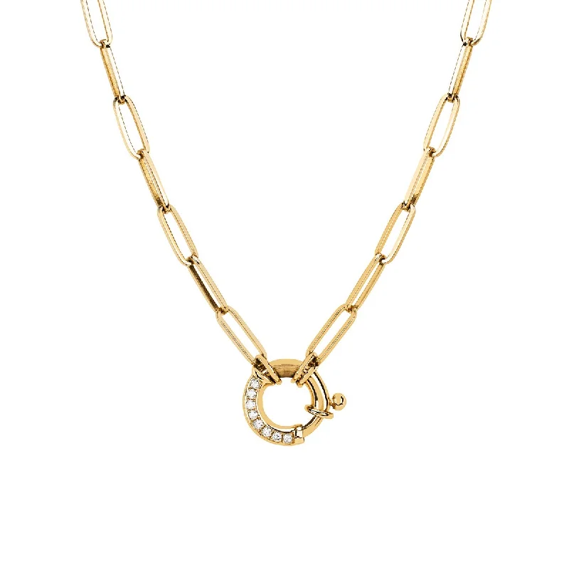 custom engraved wedding band Alchemy Link Charm Necklace with Pavé Diamond Hoop Closure