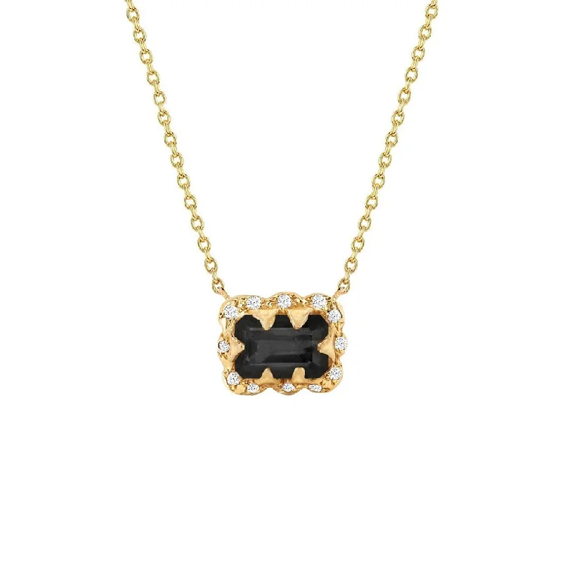 delicate heart stud earrings Micro Queen Emerald Cut Onyx Necklace with Sprinkled Diamonds