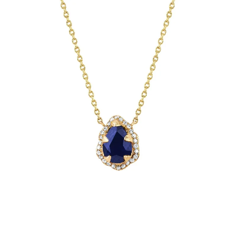 braided wedding ring men Micro Queen Water Drop Blue Sapphire Necklace with Pavé Diamond Halo