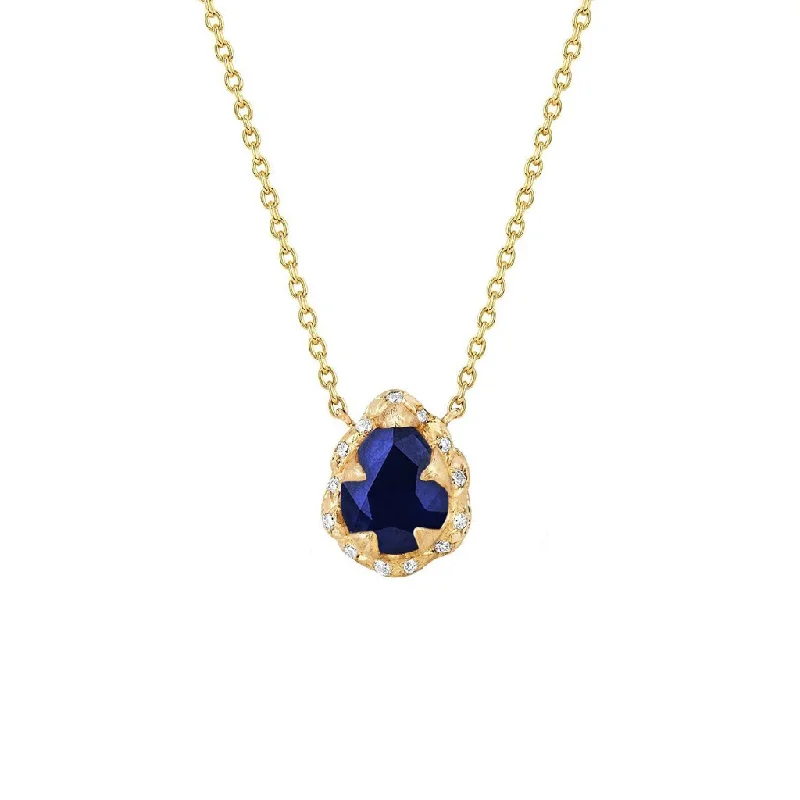black pearl earrings classic Micro Queen Water Drop Blue Sapphire Necklace with Sprinkled Diamonds
