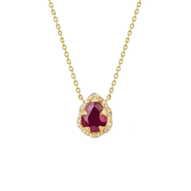 round cut diamond engagement ring Micro Queen Water Drop Ruby Necklace with Sprinkled Diamonds