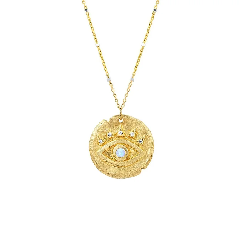 dainty feather charm necklace Moonstone Baby Eye of Protection Coin Pendant