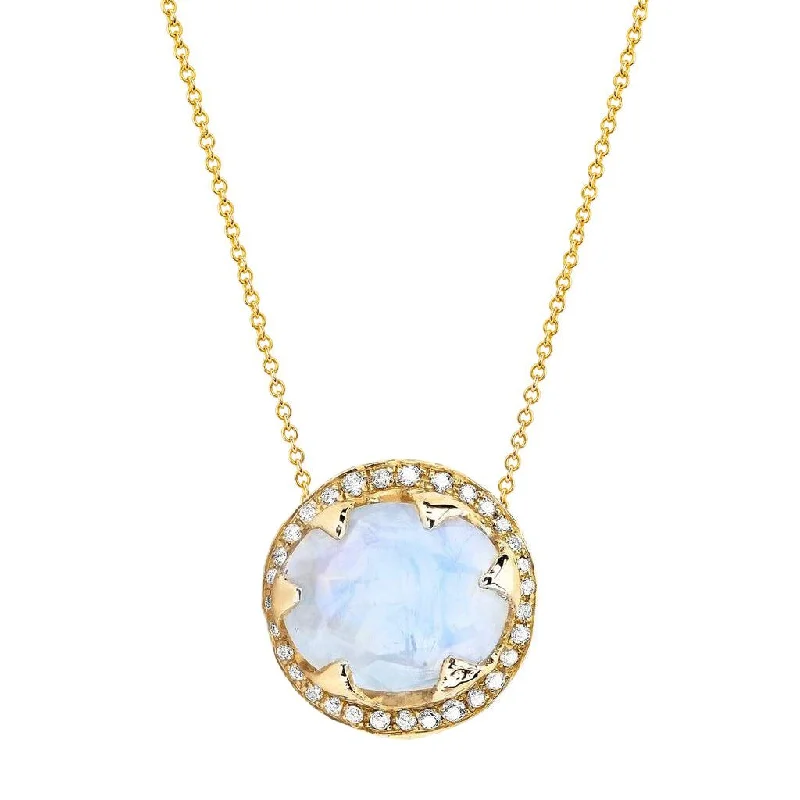 real garnet stacking rings Queen Oval Moonstone Necklace with Full Pavé Diamond Halo