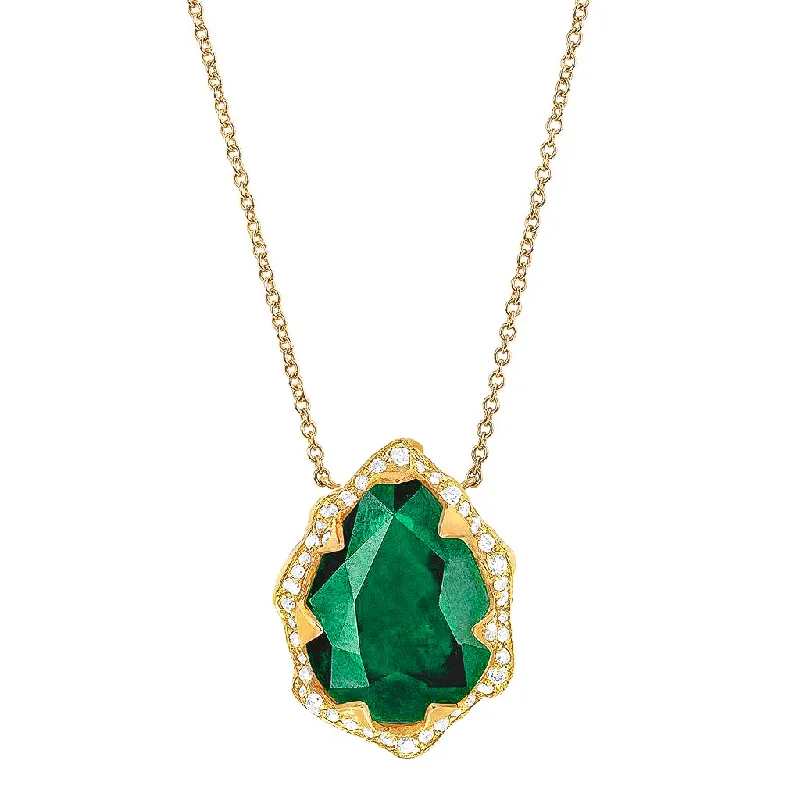 hammered gold disc necklace Queen Water Drop Zambian Emerald Necklace with Full Pavé Diamond Halo