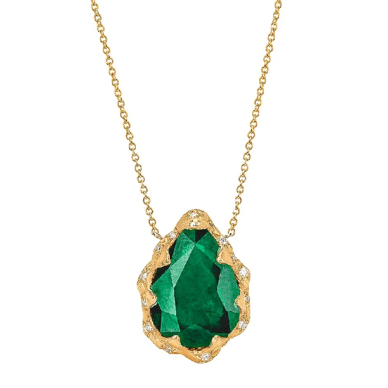 celestial galaxy planet necklace Queen Water Drop Zambian Emerald Necklace with Sprinkled Diamonds