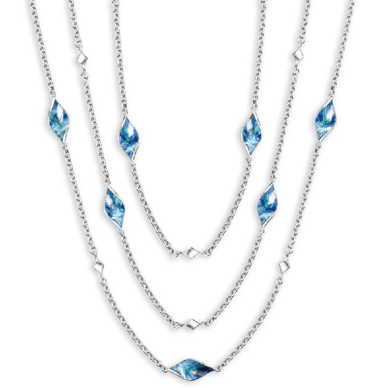 Blue Color 7-piece Aurora Marquise Twist Station Necklace. Sterling Silver