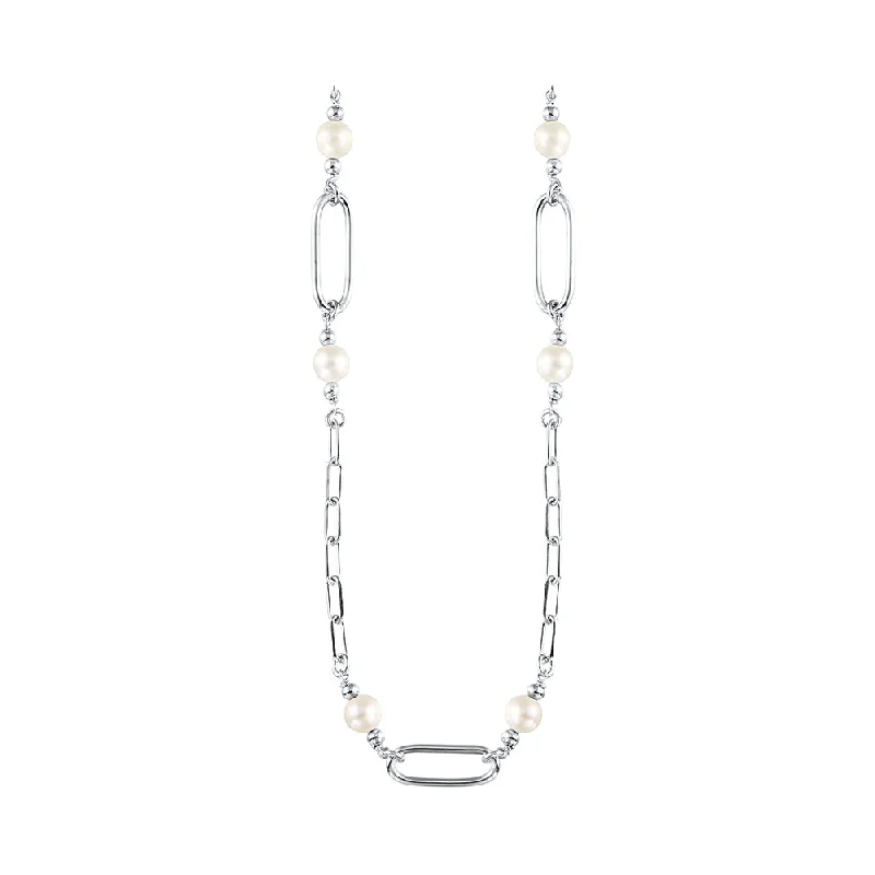 boho gold leaf ring Sterling Silver Paperclip Chain Necklace with Pearl Details