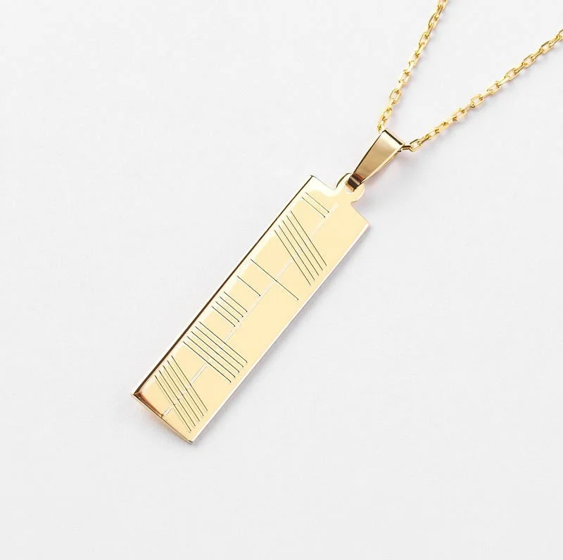 simple engraved wedding ring Ogham Gold Pendant - Large