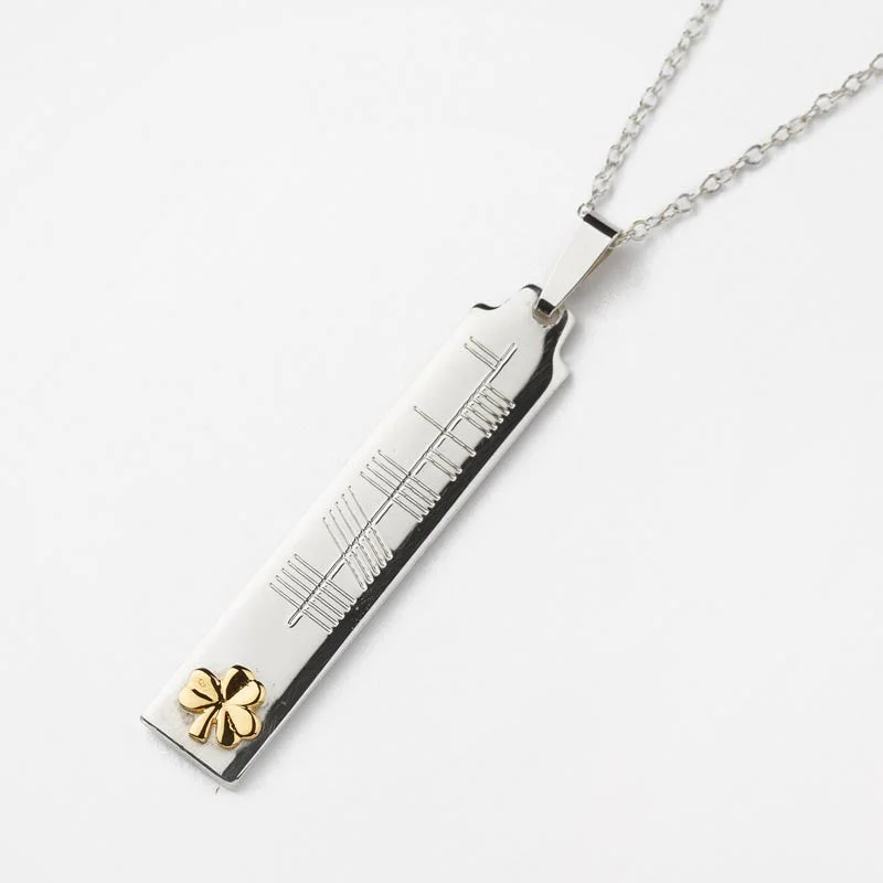 men’s braided leather bracelet Silver Ogham Pendant with 14K Symbol - Shamrock