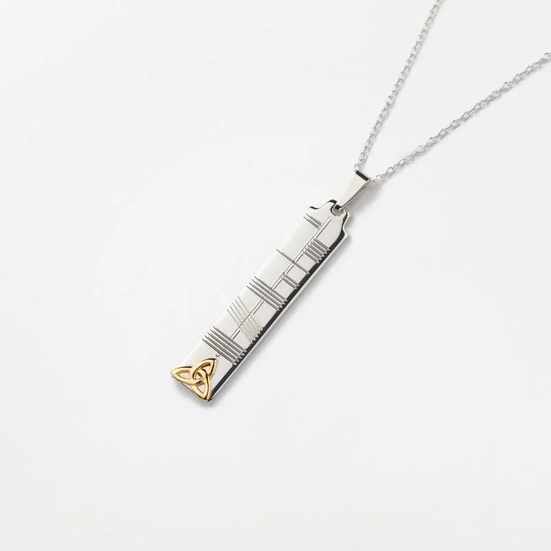 bold statement ring chunky Silver Ogham Pendant with 14K Symbol - Trinity Knot