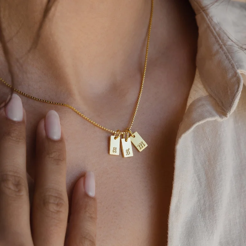 dainty gold chain ring Old English Mini Tag Necklace