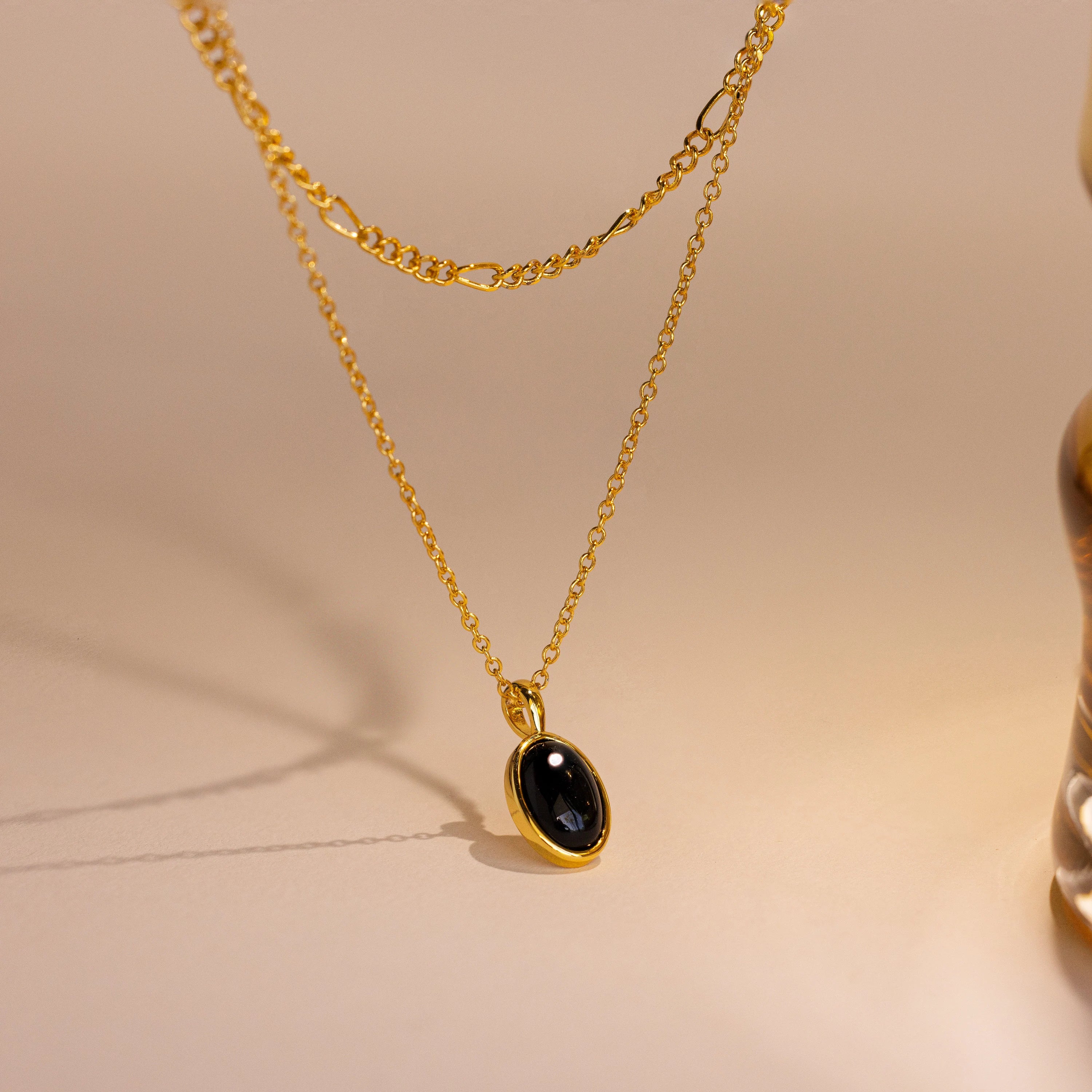 chunky gold chain necklace Onyx Figaro Duo Necklace
