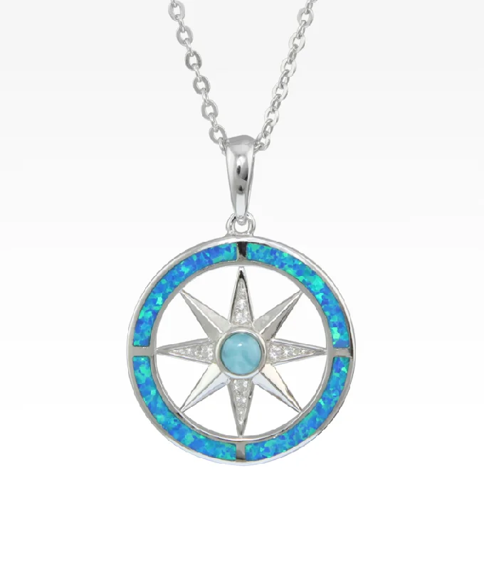 white gold necklace simple Opal and Larimar Compass Rose Necklace