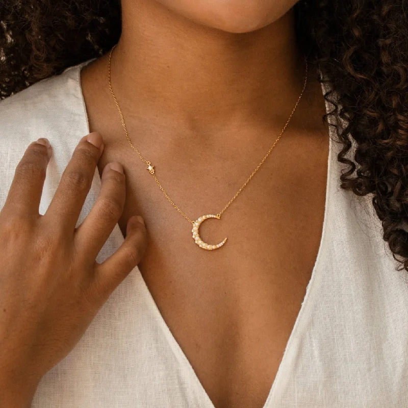 real zircon gemstone bracelet Opal Crescent Moon Necklace