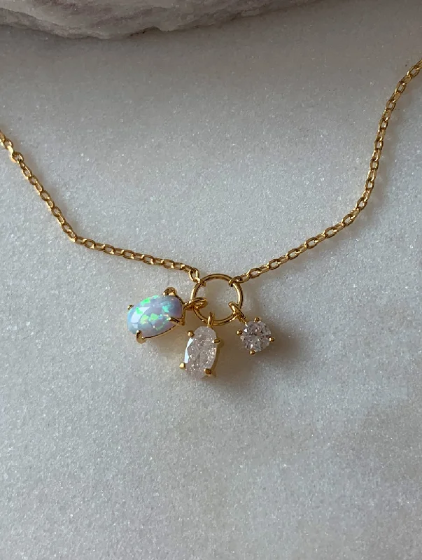 solid gold cartilage hoop Opal Charm Necklace