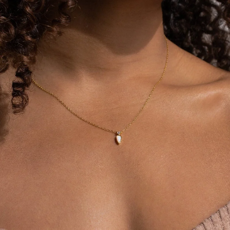 modern geometric silver ring Opal Drop Necklace