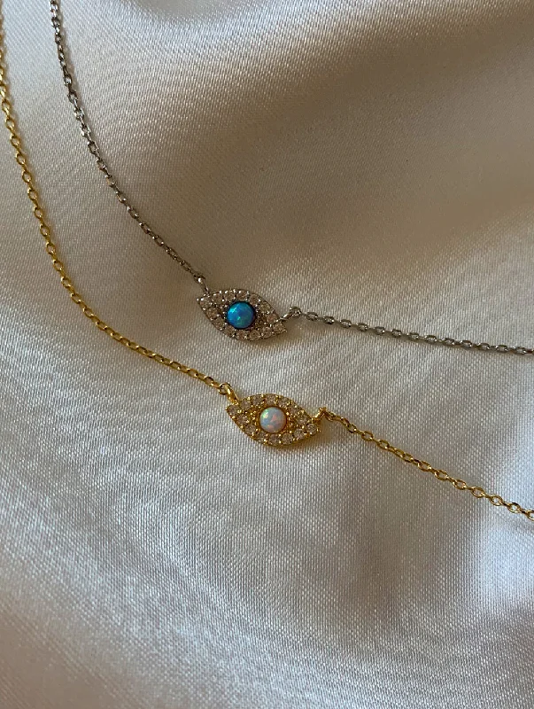 dainty heart charm necklace Opal Evil Eye Necklace