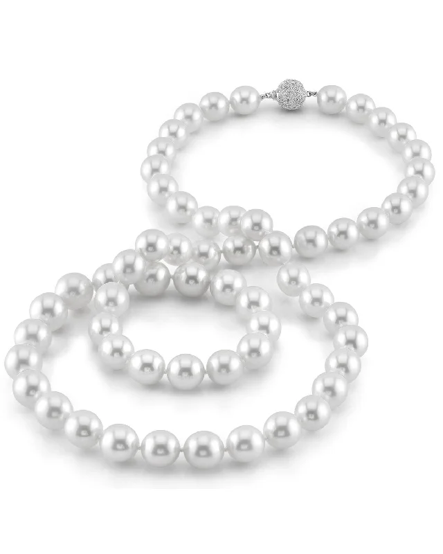 crystal-studded gold ring White South Sea Opera Length Pearl Necklace, 12.0-14.0mm - AAA/GEM Quality