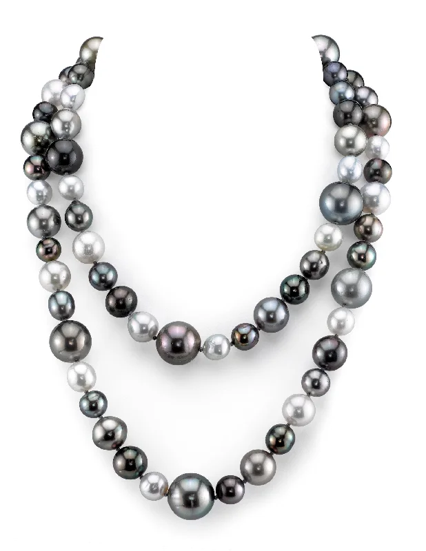 sterling silver braided ring Multi-Color Tahitian Opera Length Pearl Necklace, 9.0-14.0mm