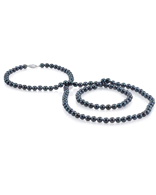 minimalist birthstone bangle Black Japanese Akoya Pearl Opera Length Necklace - Choose Pearl Size