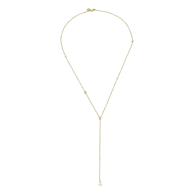 simple gold bar stud earrings Orbit Pearl & Diamond Lariat