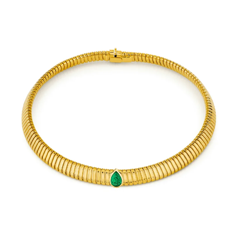 solid gold disc charm bracelet Ouroboros Choker with Emerald