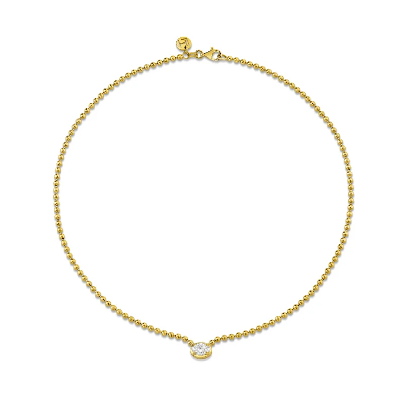 silver anklet with charms Oval Diamond on Orb Chain Necklace