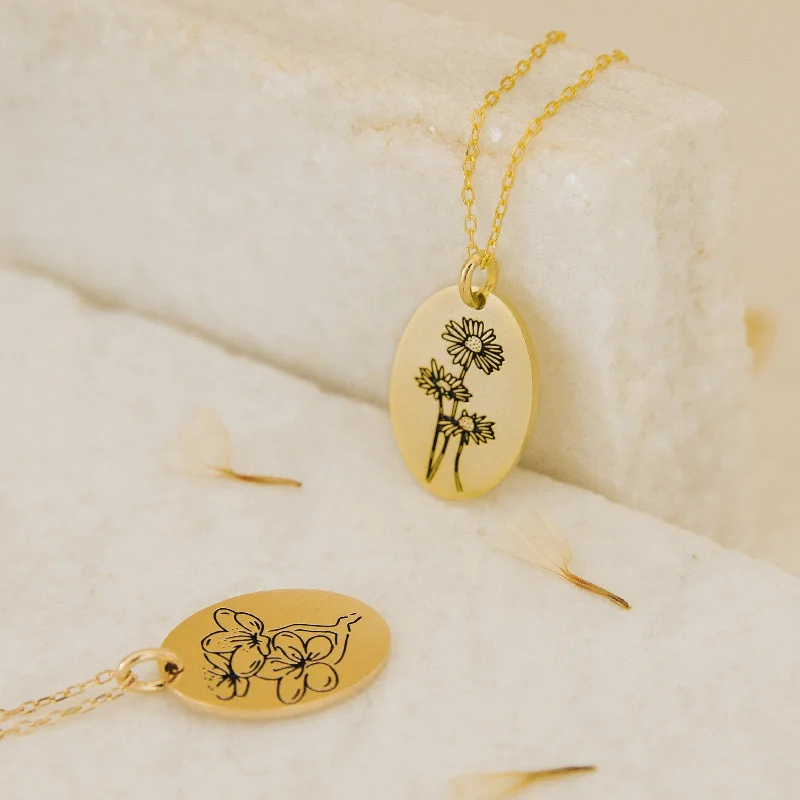 personalized zodiac birthstone necklace Oval Flower Necklace