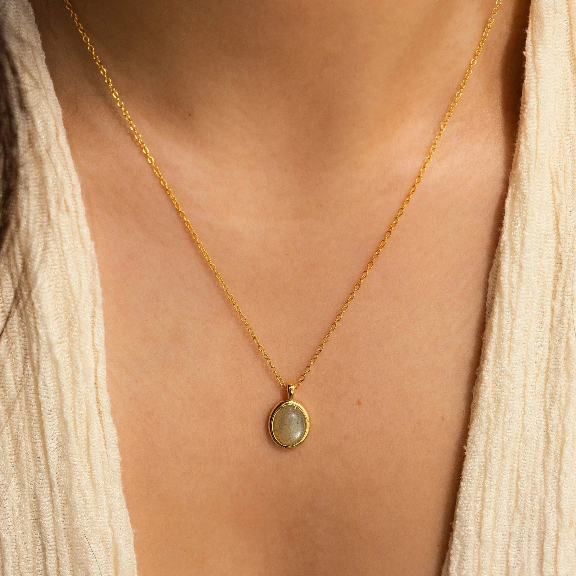 antique silver charm bracelet Oval Labradorite Pendant Necklace