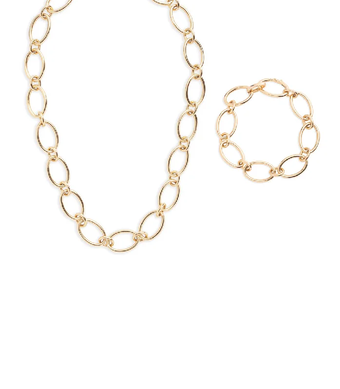 solid gold cartilage hoop Oval Link Chain + Bracelet Set