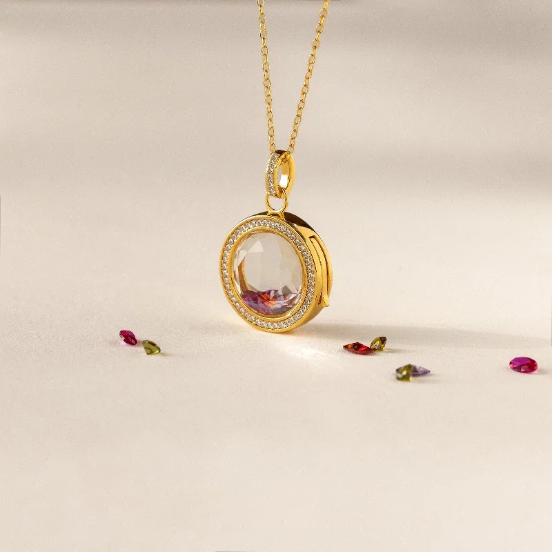 personalized initial ring stackable Pave Circle Locket Necklace