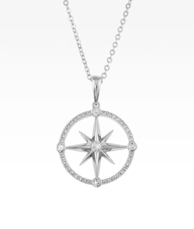 sterling silver lotus ring Pavé Compass Rose Necklace