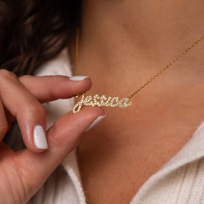 personalized ring with name Pave Handwriting Necklace