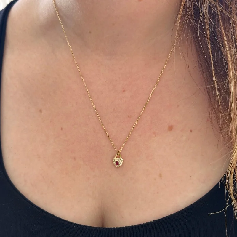 natural amethyst necklace PAVE HEART LOCK NECKLACE