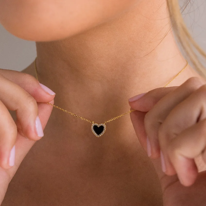 minimalist silver stacking bangles Pave Onyx Heart Necklace