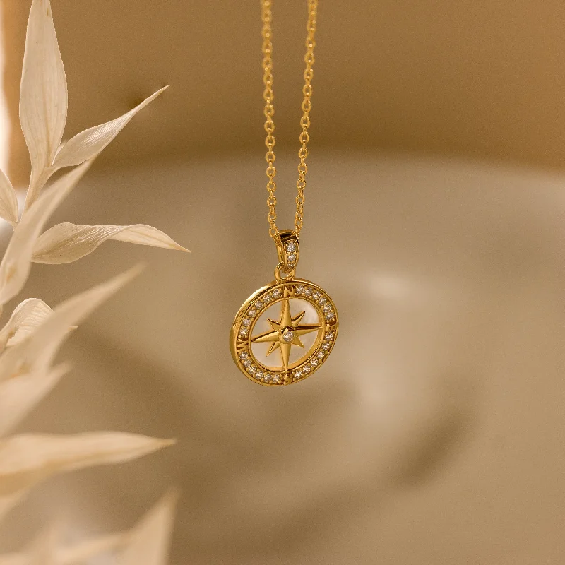 vintage citrine ring Pave Pearl Compass Necklace